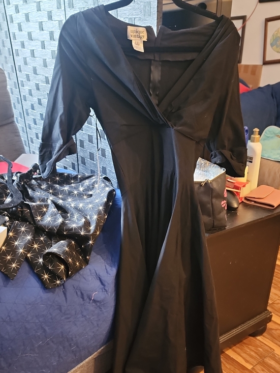 Unique Vintage Dresses & Skirts - Unique Vintage Black Long Sleeve Fit-and-Flare Dress